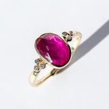 Ruby Ring with Diamond Clusters