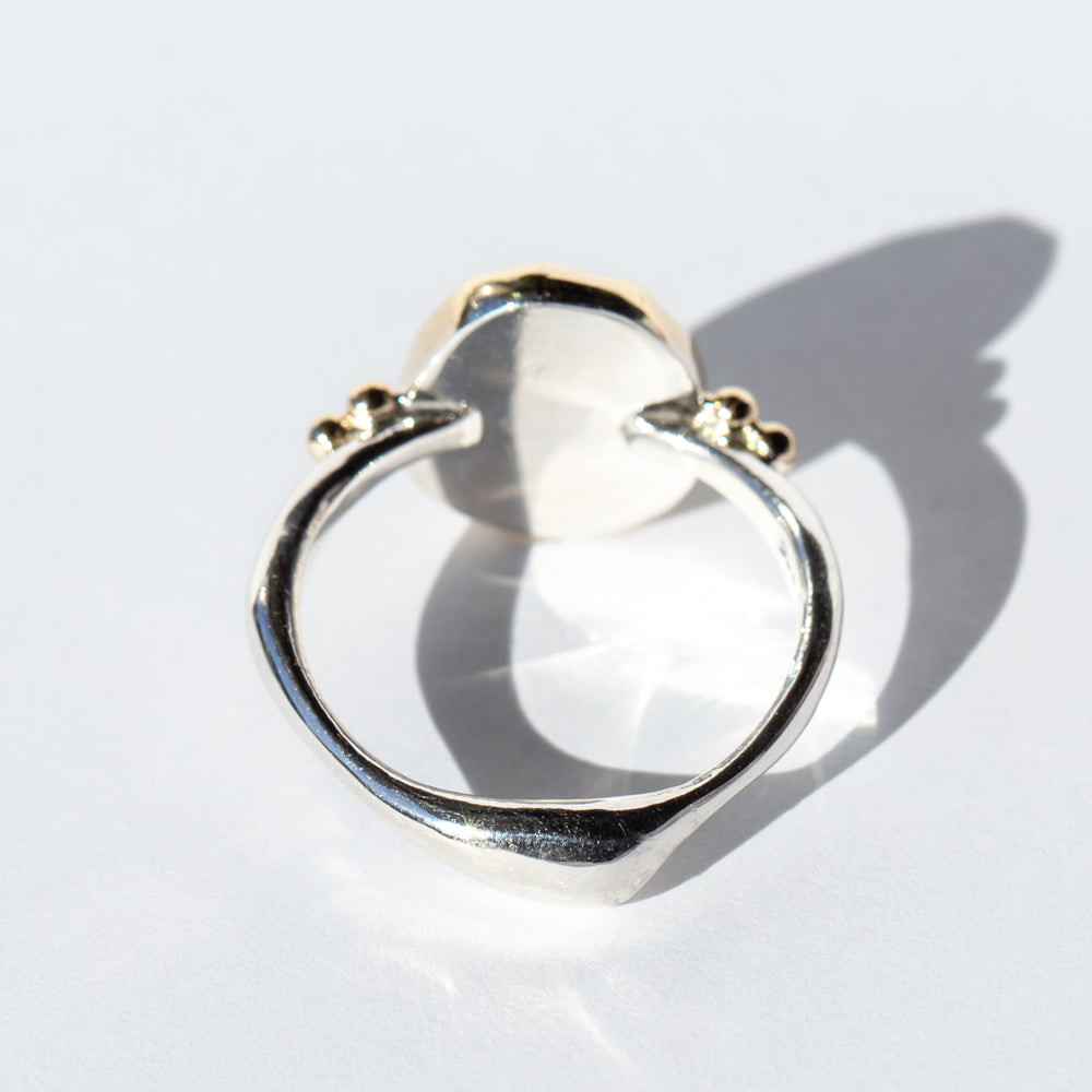 Prehnite Ring with Gold Beads