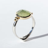 Prehnite Ring with Gold Beads