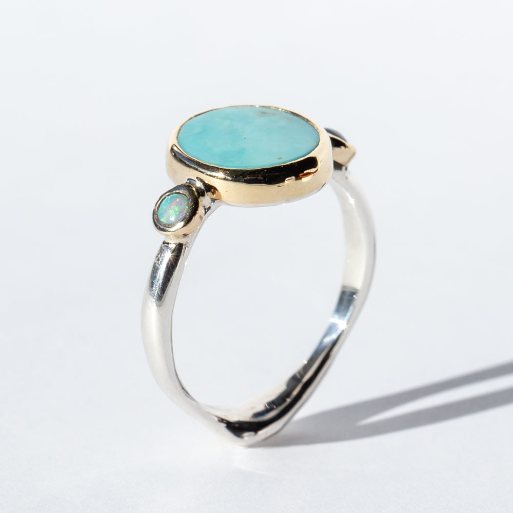Round Turquoise Ring with Australian Opals
