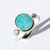 Round Turquoise Ring with Australian Opals