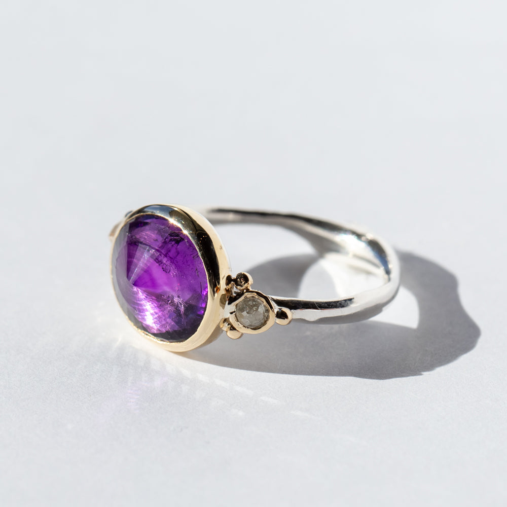 Royal Amethyst Ring with Salt and Pepper Diamonds