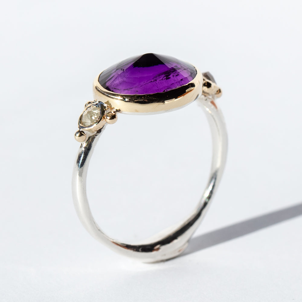 Royal Amethyst Ring with Salt and Pepper Diamonds