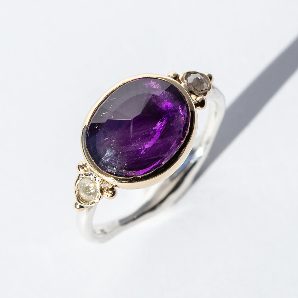 Royal Amethyst Ring with Salt and Pepper Diamonds