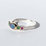 Opal, Tsavorite Garnet, and Pink Sapphire Ring