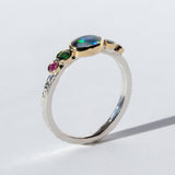 Opal, Tsavorite Garnet, and Pink Sapphire Ring