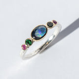 Opal, Tsavorite Garnet, and Pink Sapphire Ring