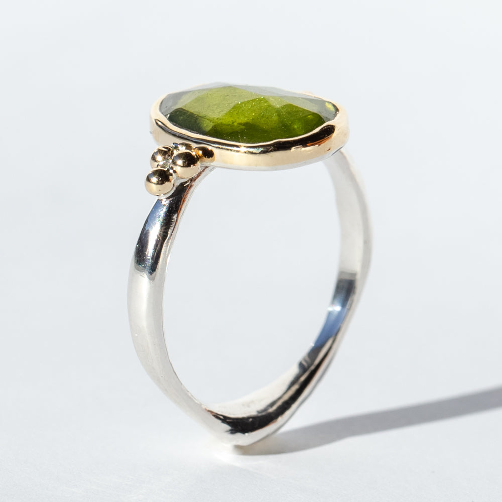 Vessonite Garnet Ring with Gold Beads