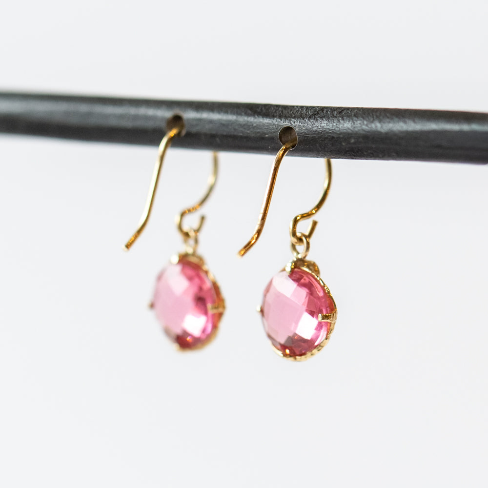 Pink Quartz and Diamond Drop Earrings