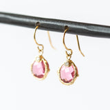 Pink Quartz and Diamond Drop Earrings