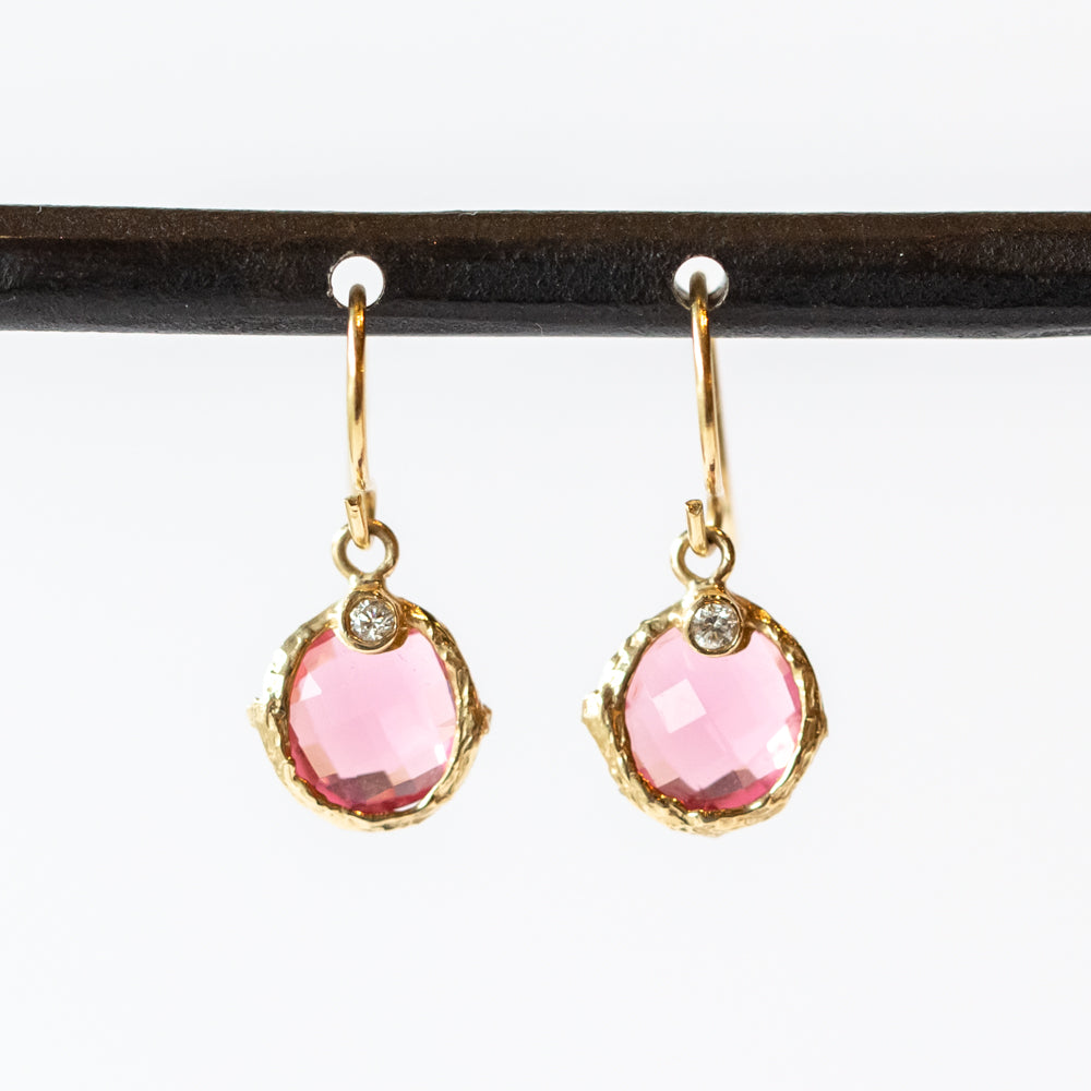 Pink Quartz and Diamond Drop Earrings