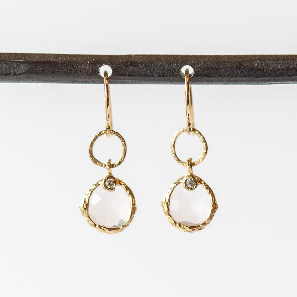 Rose Quartz and Diamond Drop Earrings