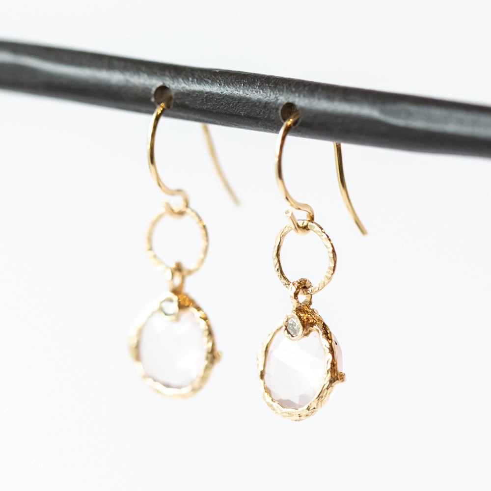 Rose Quartz and Diamond Drop Earrings
