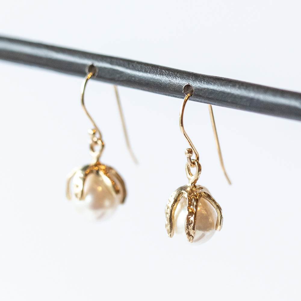 White Akoya Pearl Claw Drop Earrings