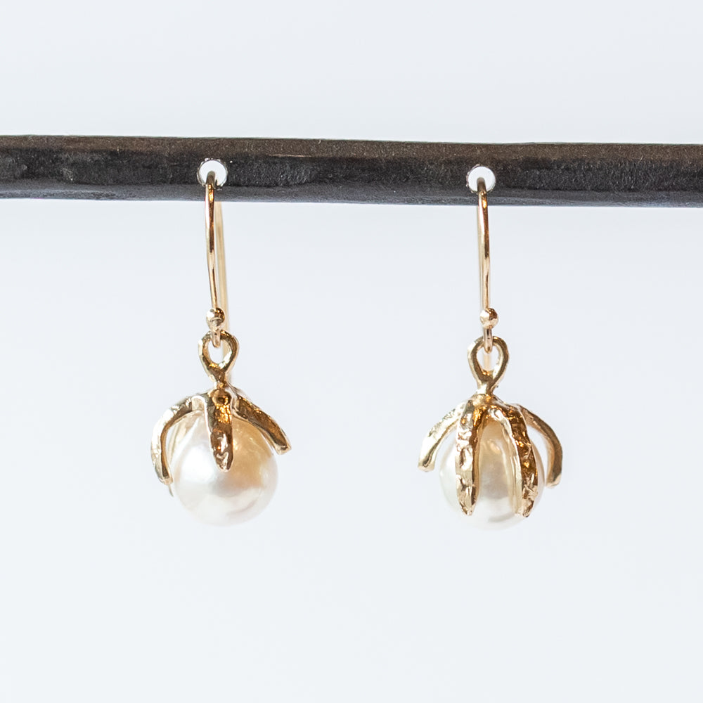 White Akoya Pearl Claw Drop Earrings
