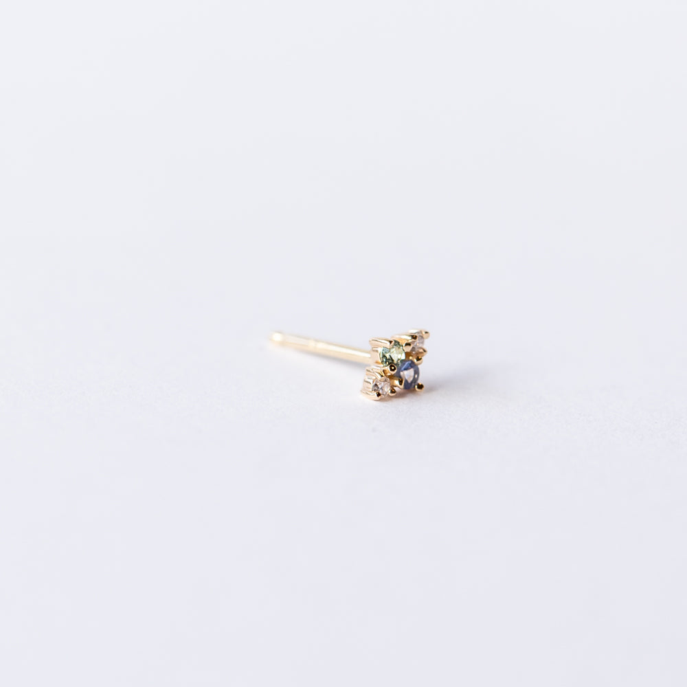 Sapphire, Tourmaline, and Diamond Covey Stud Earring (Single)