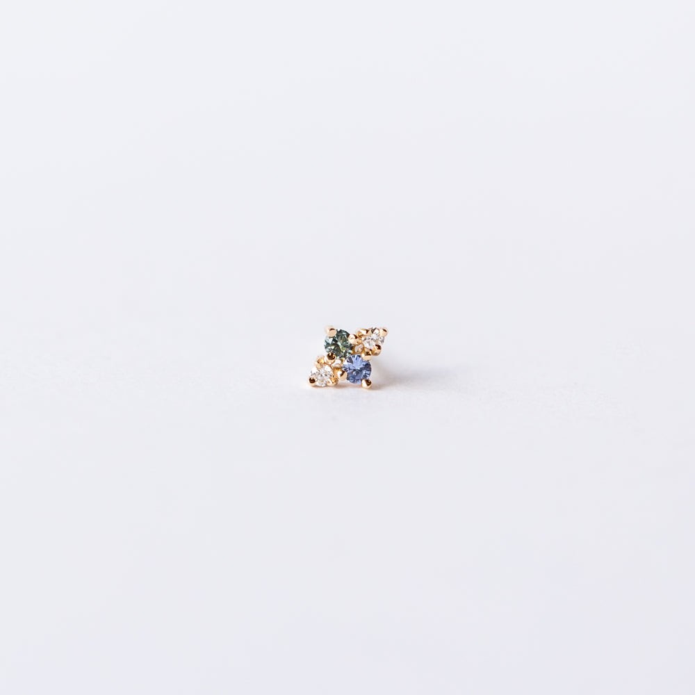 Sapphire, Tourmaline, and Diamond Covey Stud Earring (Single)