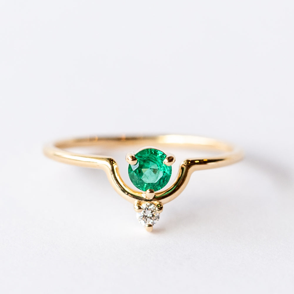 Small Round Nestled Emerald and Diamond Ring