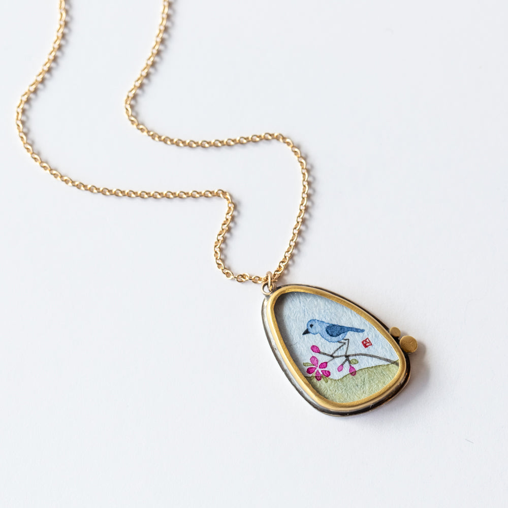 Asymmetrical Bluebird Painting Necklace