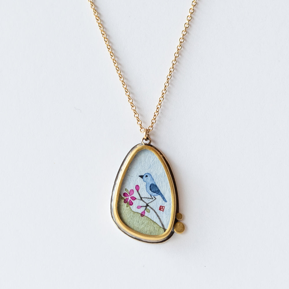Asymmetrical Bluebird Painting Necklace