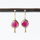 Asymmetrical Ruby Drop Earrings with Diamond Drop