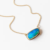 Horizontal Asymmetrical Opal Necklace with Two Diamond Dots