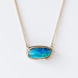 Horizontal Asymmetrical Opal Necklace with Two Diamond Dots