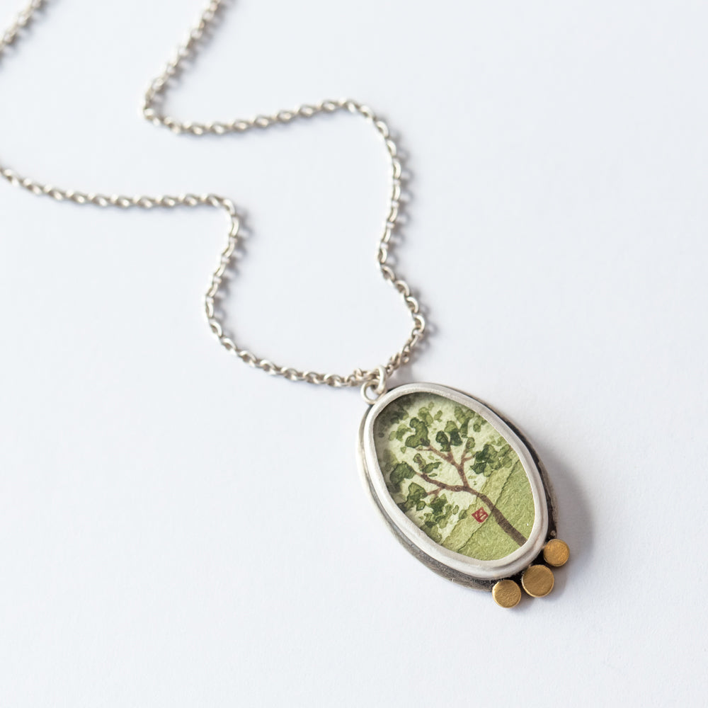 Oval Spring Maple Painting Necklace