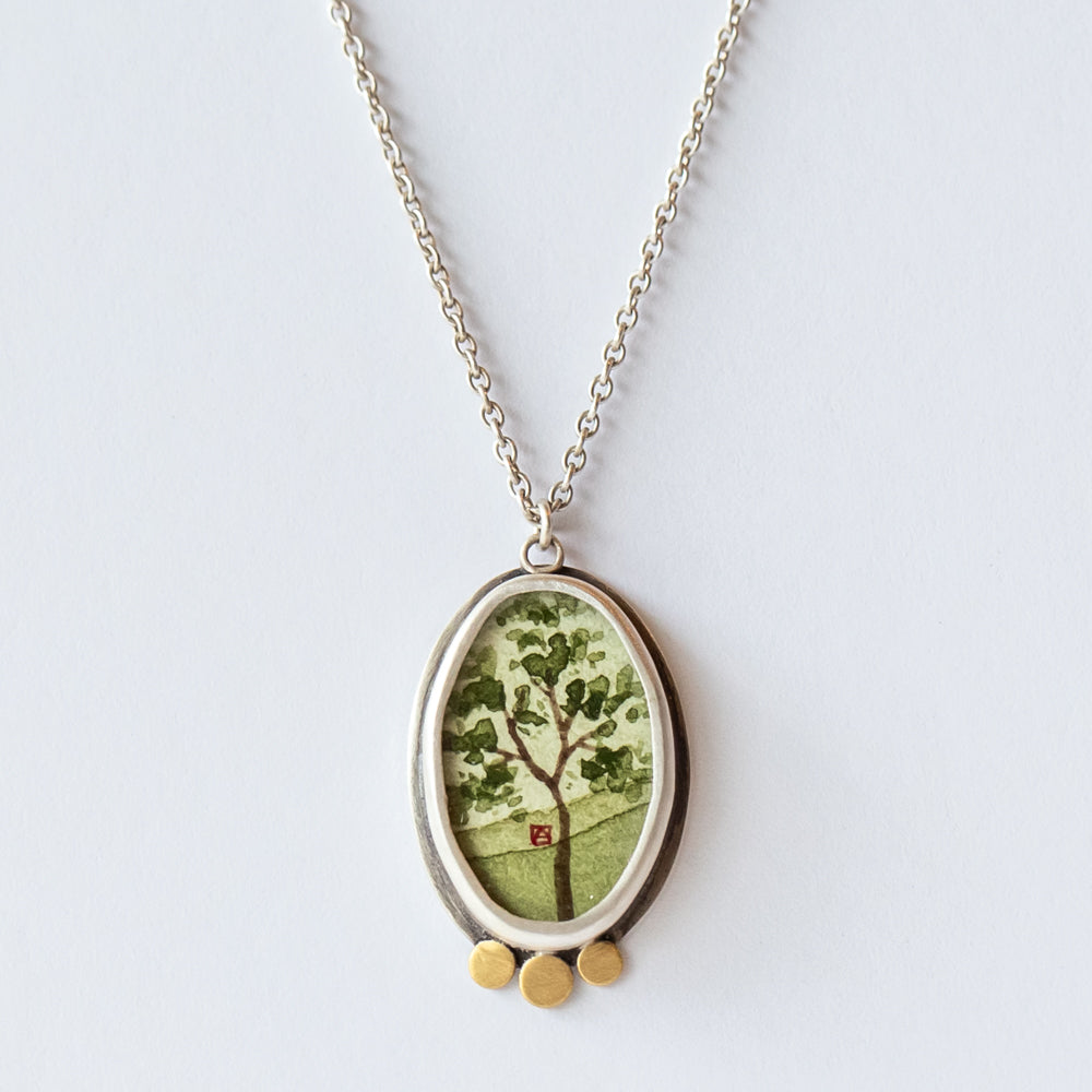 Oval Spring Maple Painting Necklace