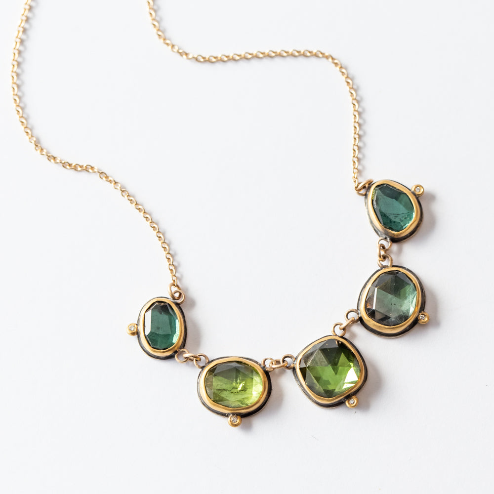 Rose Cut Five-Stone Green Tourmaline Necklace