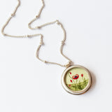 Round Poppy Painting Necklace