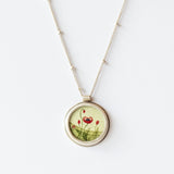 Round Poppy Painting Necklace