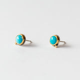 Round Rose Cut Turquoise Stud Earrings with Diamond Dot