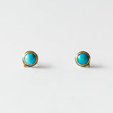 Round Rose Cut Turquoise Stud Earrings with Diamond Dot