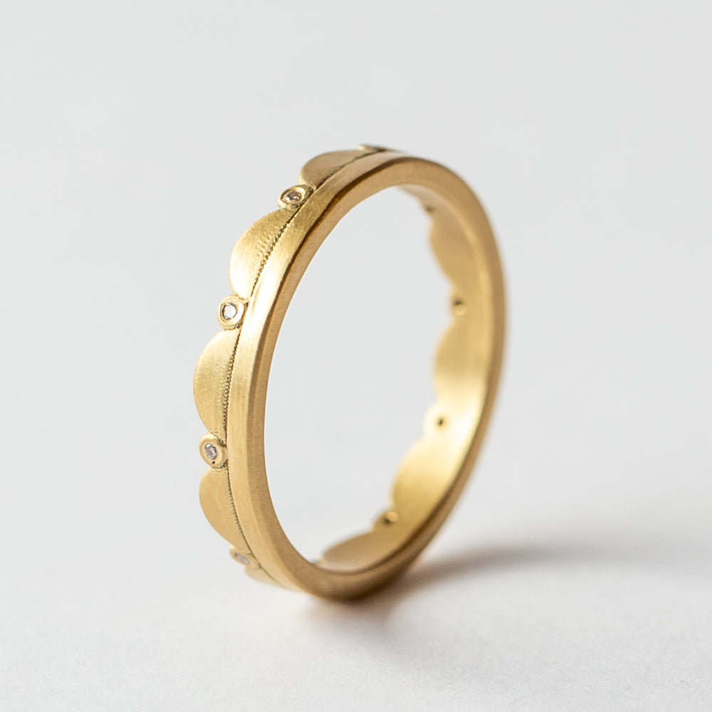 Side Scalloped Eternity Band with Diamond Dots