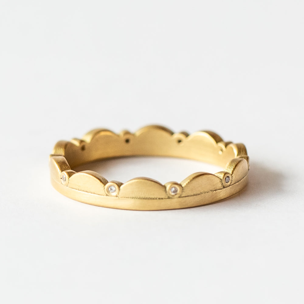 Side Scalloped Eternity Band with Diamond Dots