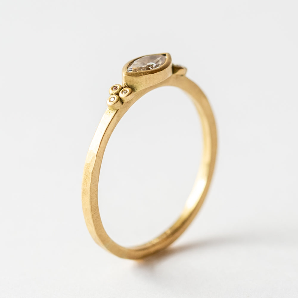 Small Marquise Diamond Ring with Diamond Clusters