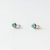 Tiny Round Opal Stud Earrings with Diamond Dot
