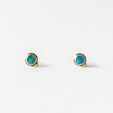 Tiny Round Opal Stud Earrings with Diamond Dot