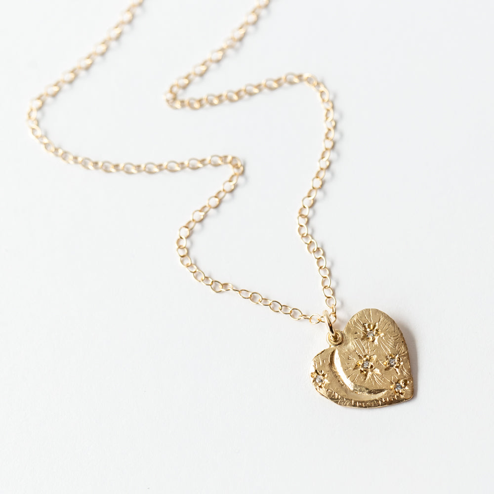 Heart Necklace with Moon and Stars