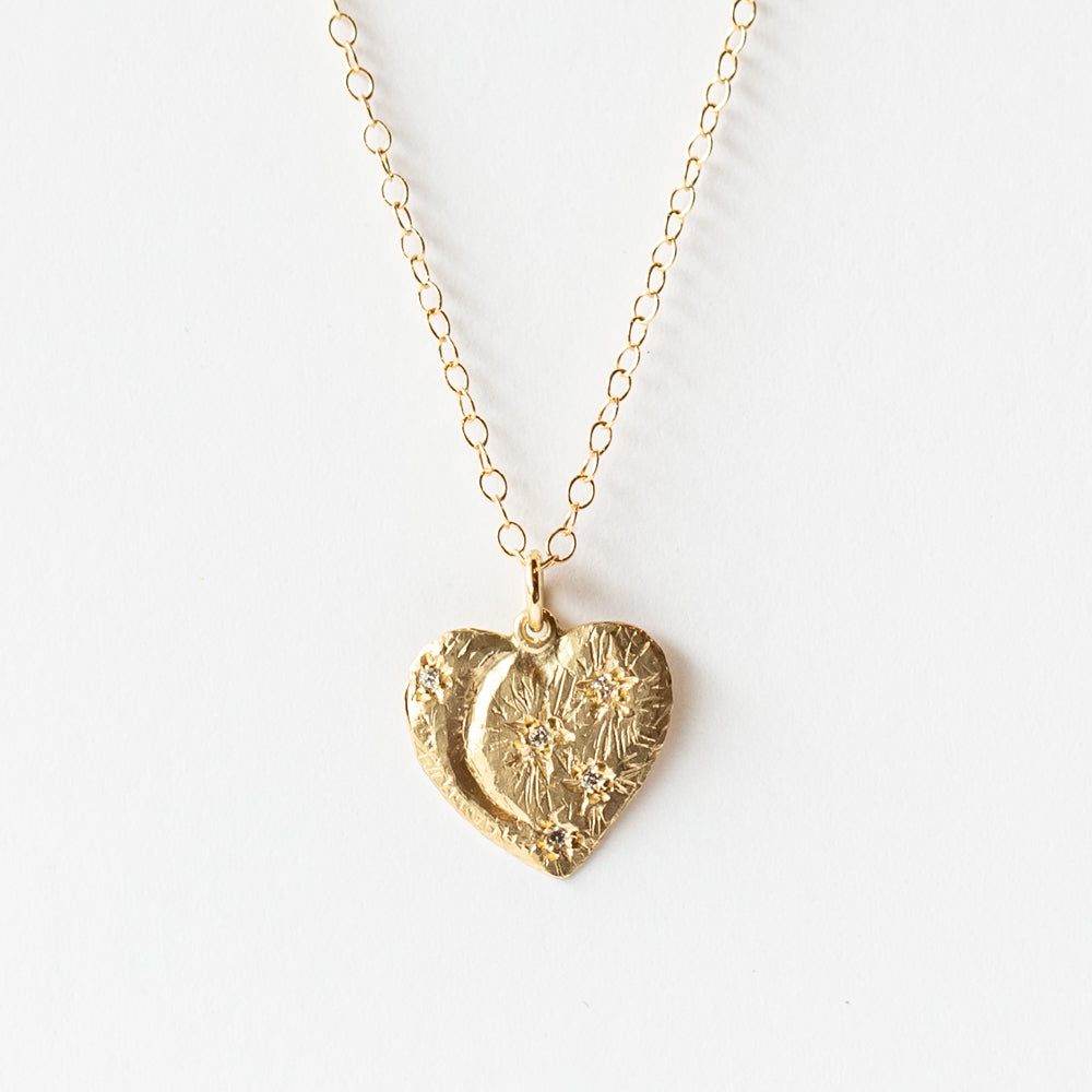 Heart Necklace with Moon and Stars