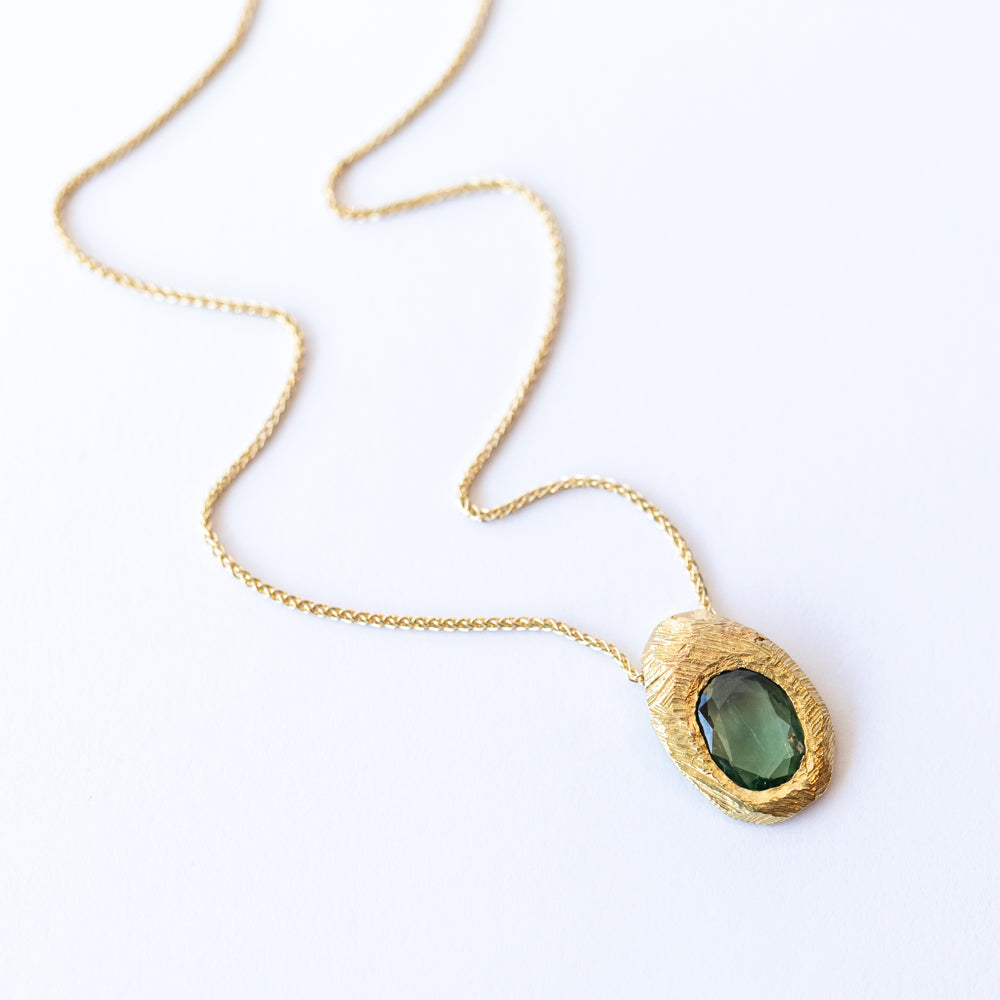 Freeform Dark Green Sapphire Slider Necklace