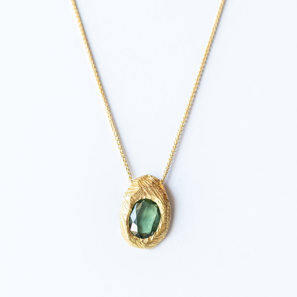 Freeform Dark Green Sapphire Slider Necklace