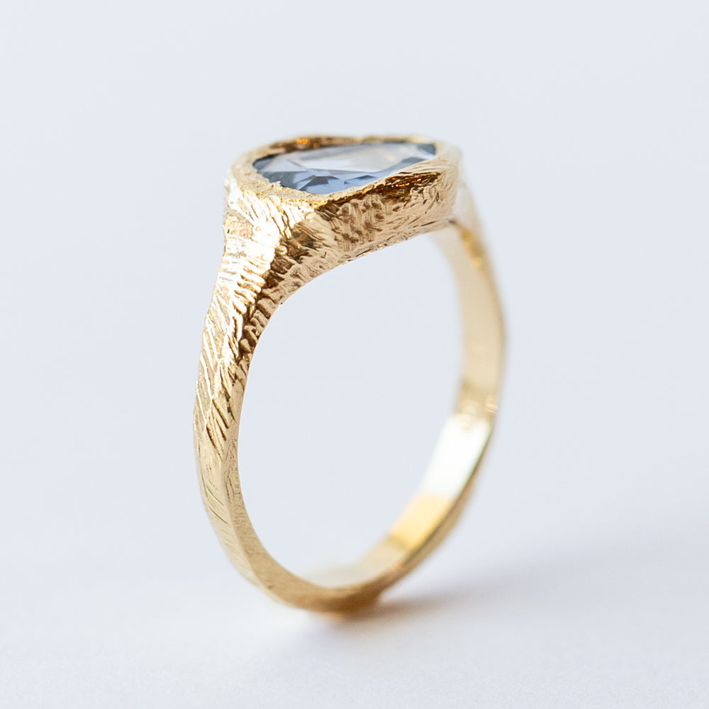 Denim Blue Sapphire Hand-Carved Signet Ring