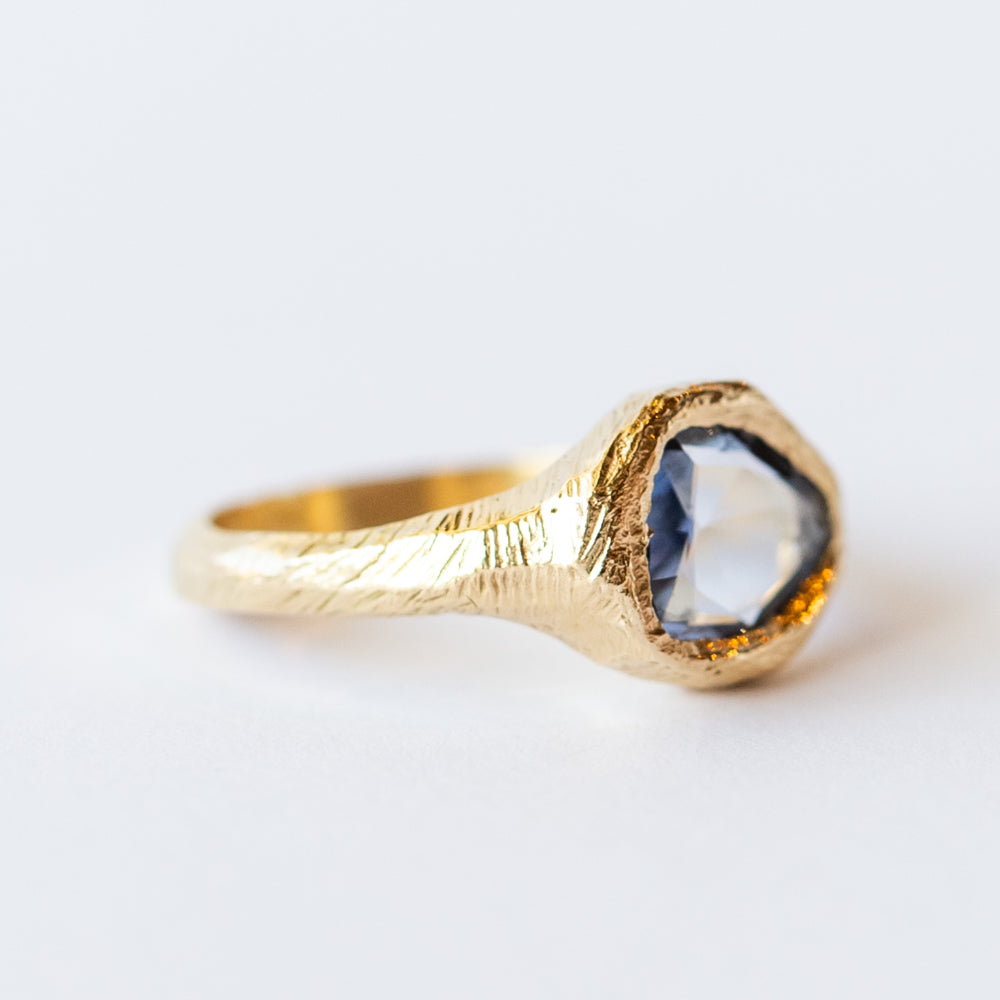 Denim Blue Sapphire Hand-Carved Signet Ring