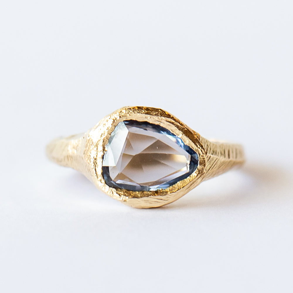 Denim Blue Sapphire Hand-Carved Signet Ring