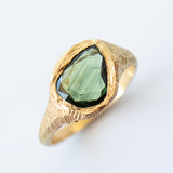 Pear Green Sapphire Hand-Carved Signet Ring