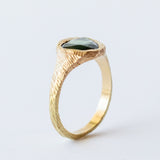 Pear Green Sapphire Hand-Carved Signet Ring