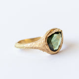 Pear Green Sapphire Hand-Carved Signet Ring