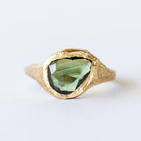 Pear Green Sapphire Hand-Carved Signet Ring